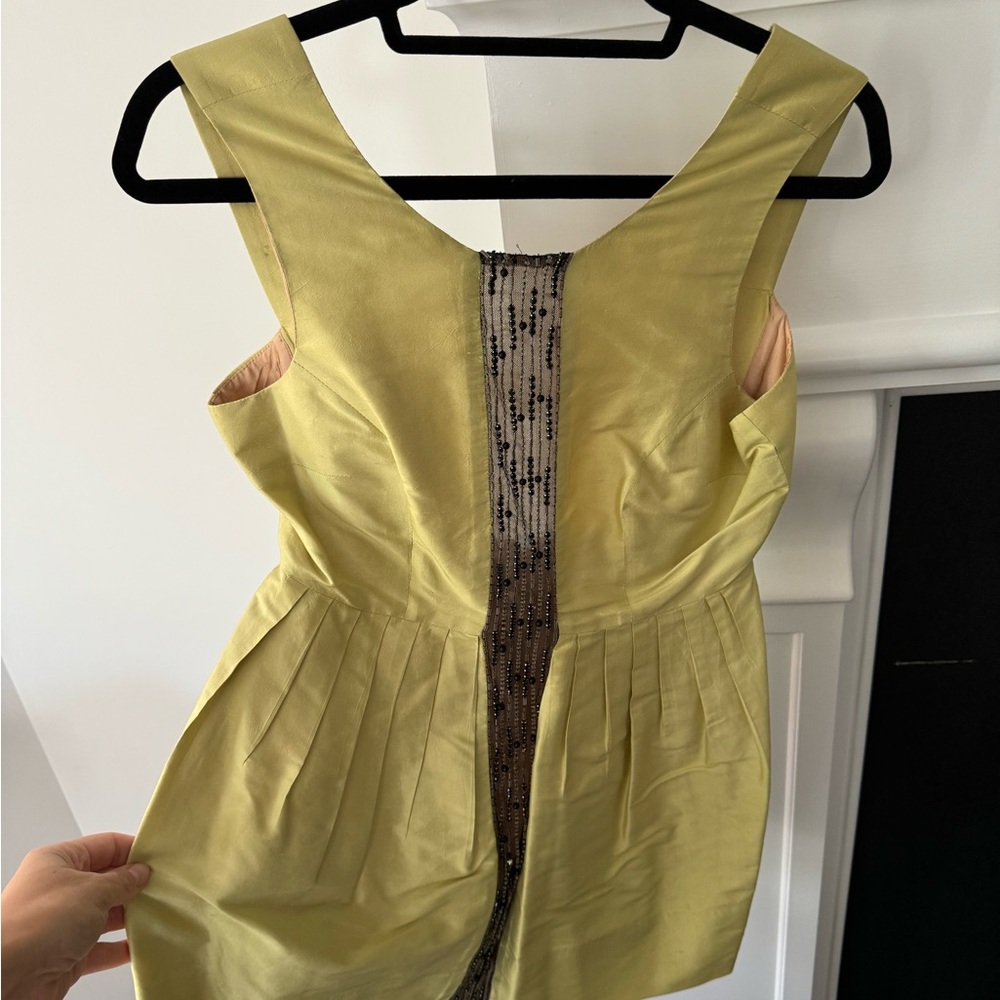 Tracy Reese chartreuse taffeta and black beaded top